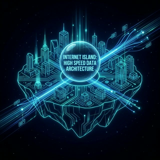 A floating neon internet island